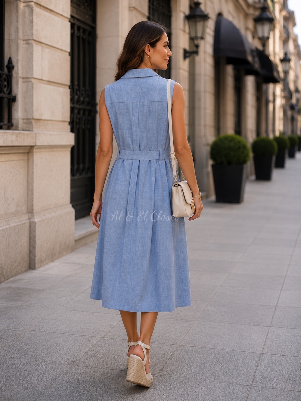 Calvin Klein Light Blue Sleeveless Moto Zip Belted Dress Women’s Size 10 Lined - Picture 3 of 14